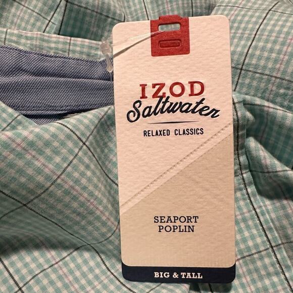NWT Izod Seaport Aqua Sky Poplin Button Down 2XL - Picture 7 of 8